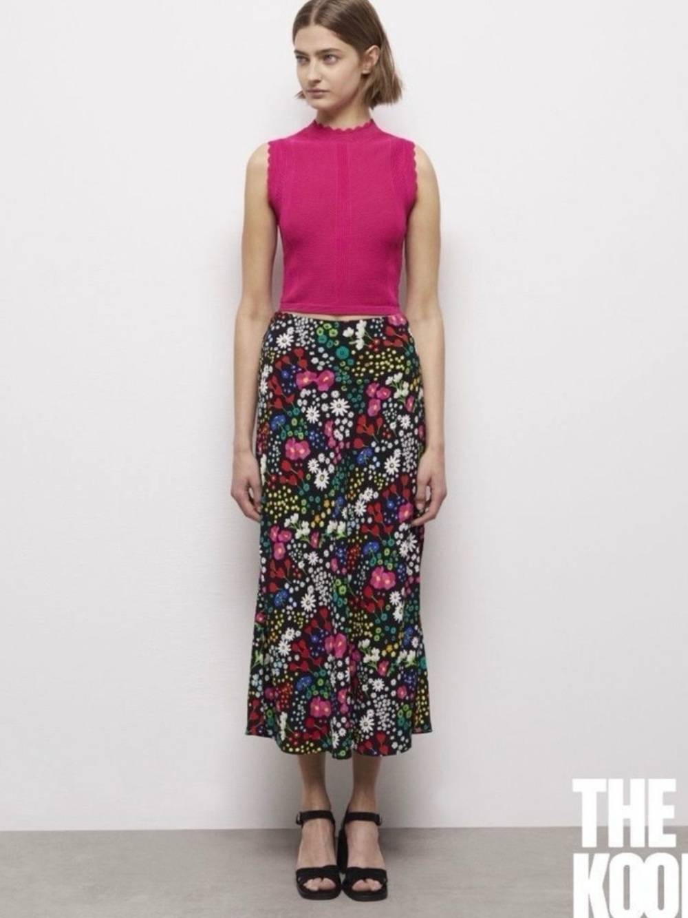 The Kooples Floral Multicolor Midi Skirt